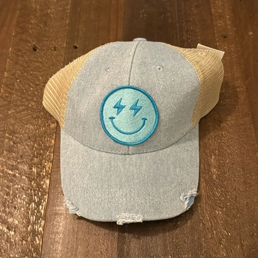 Smiley Denim Mesh Ball Cap